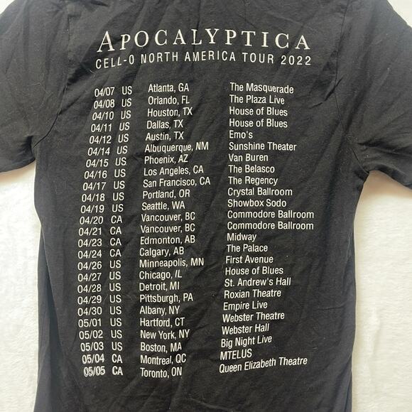 Apocalyptica Cello-0 North America Tour 2022 Black‎ Band T-Shirt - Picture 4 of 5